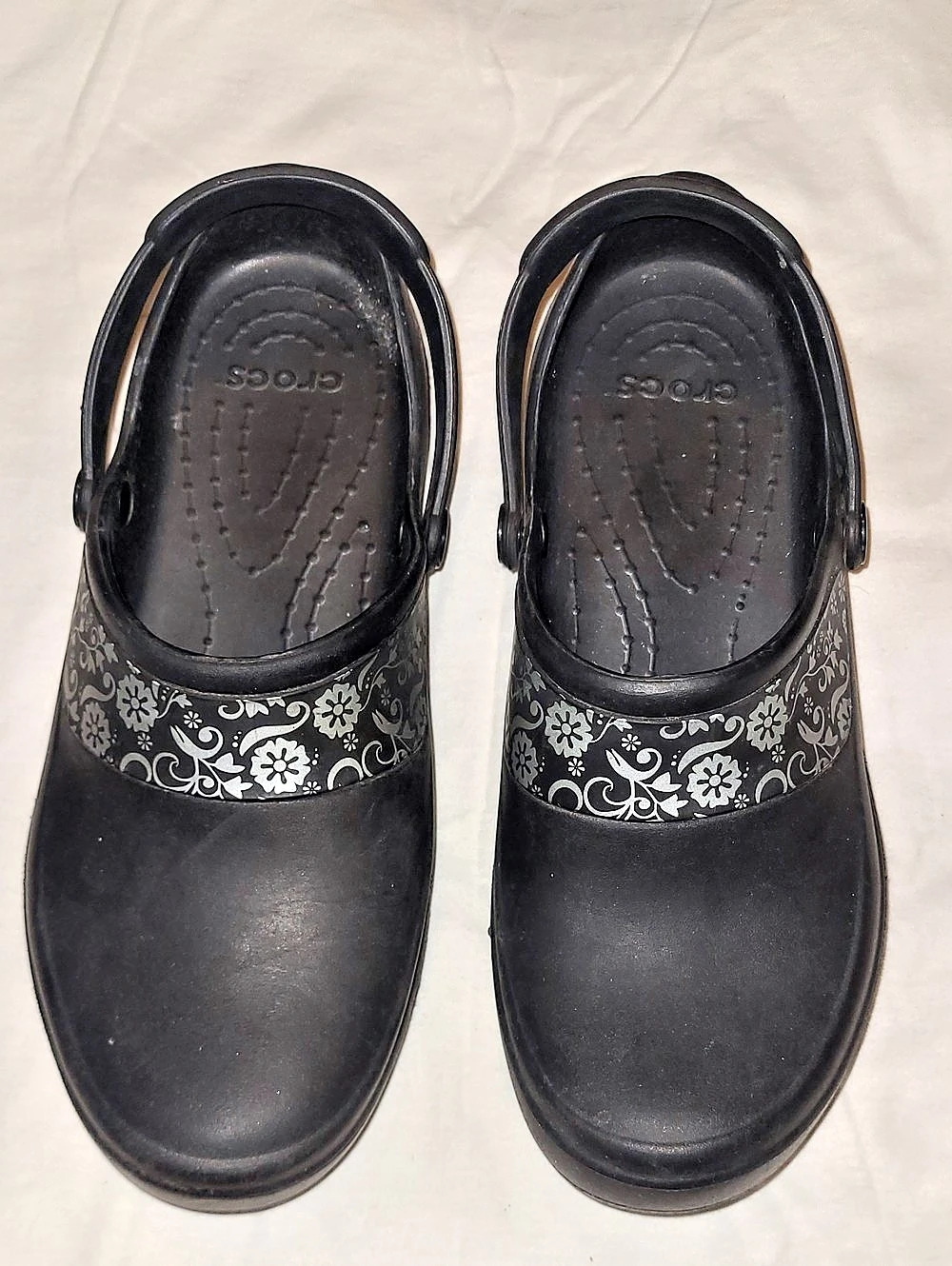 Crocs On-The-Clock Graphic Work Clog Floral Black US 9